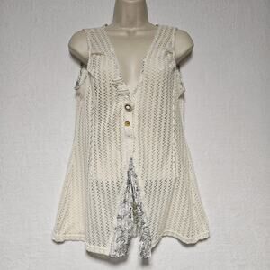 Camisa Top Womens SZ L‎ Crochet Mixed Media Beachy Festival Boho Hippie Unique